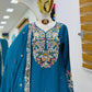 Teal Blue Chinon Silk Embroidered Sharara Suit with Dupatta – Heavy Sequence Work | Wedding & Festive Wear