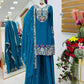 Teal Blue Chinon Silk Embroidered Sharara Suit with Dupatta – Heavy Sequence Work | Wedding & Festive Wear