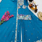 Teal Blue Chinon Silk Embroidered Sharara Suit with Dupatta – Heavy Sequence Work | Wedding & Festive Wear