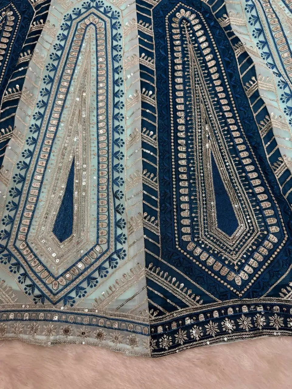 Teal Blue Faux Georgette Thread & Sequence Work Lehenga Set