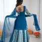 Teal Blue Faux Georgette Thread & Sequence Work Lehenga Set