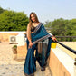 Teal Blue Leheriya Rangoli Silk Saree with Hotfix and Sequence Embroidery Work