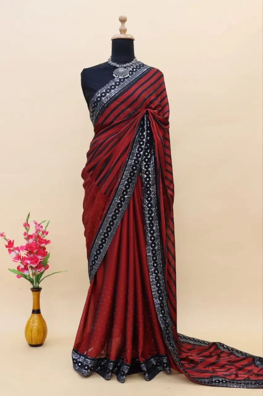 Teal Blue Leheriya Rangoli Silk Saree with Hotfix and Sequence Embroidery Work
