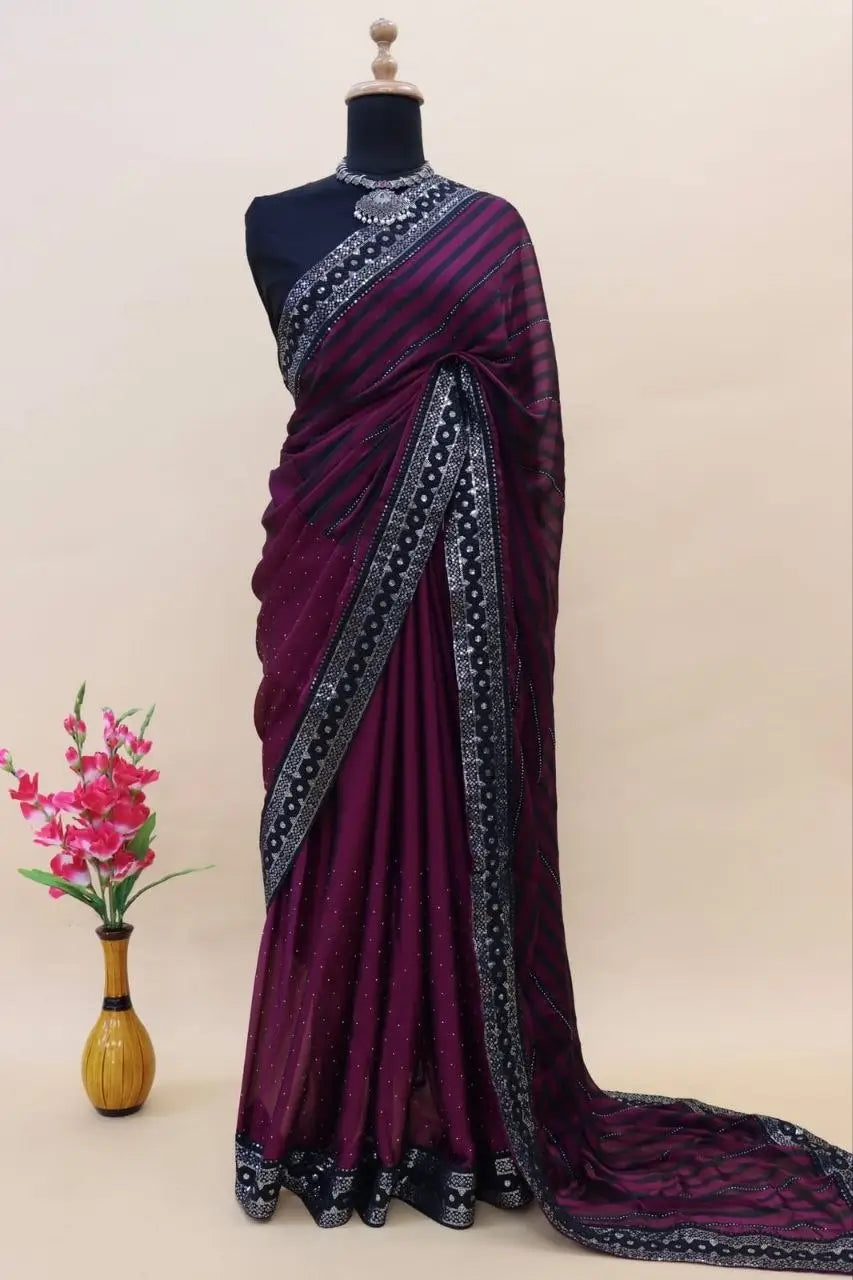 Teal Blue Leheriya Rangoli Silk Saree with Hotfix and Sequence Embroidery Work