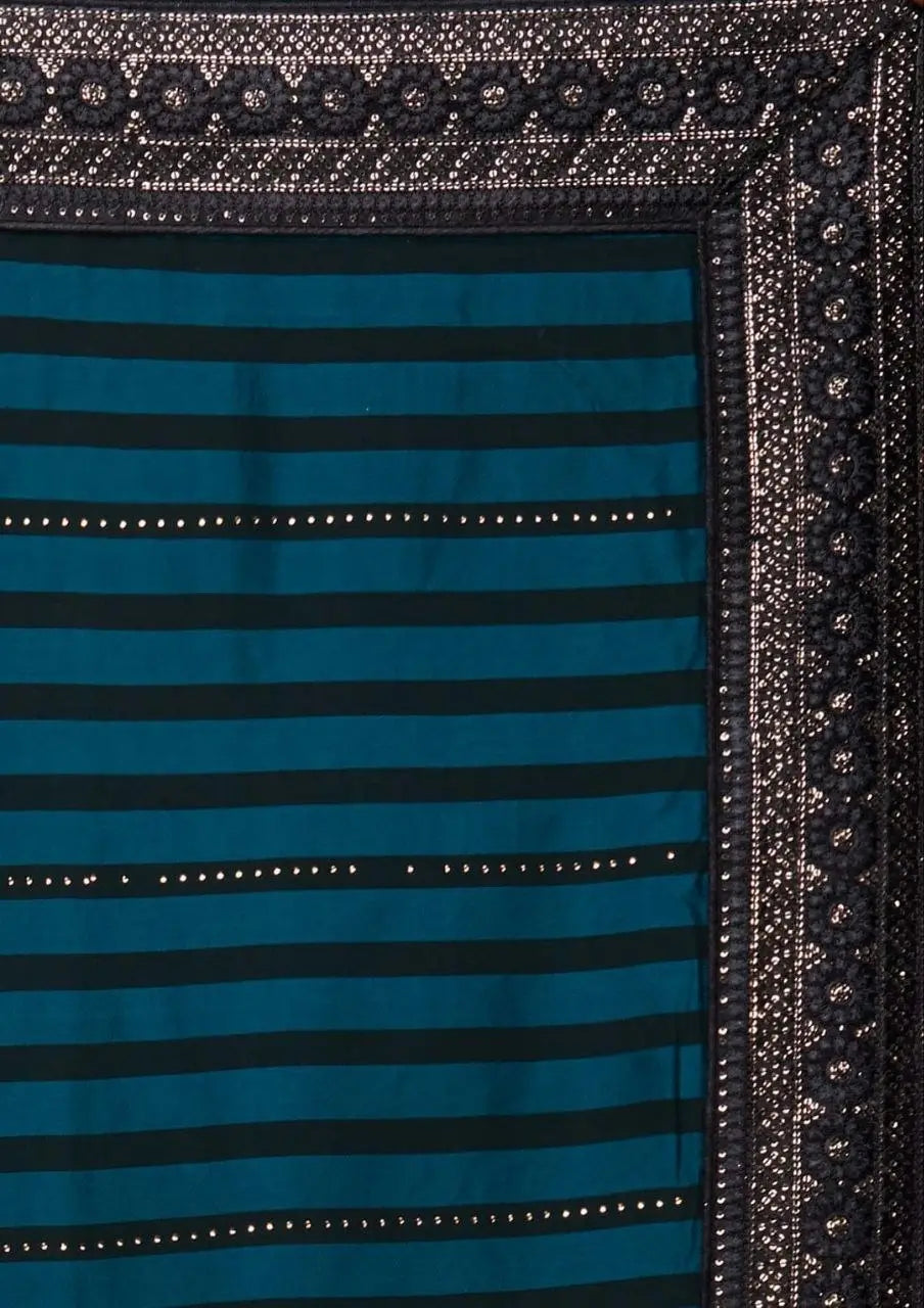 Teal Blue Leheriya Rangoli Silk Saree with Hotfix and Sequence Embroidery Work