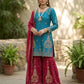Teal Blue and Rani Pink Chinon Silk Suit Set with Heavy Embroidery and Moti Work