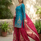 Teal Blue and Rani Pink Chinon Silk Suit Set with Heavy Embroidery and Moti Work