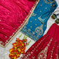 Teal Blue and Rani Pink Chinon Silk Suit Set with Heavy Embroidery and Moti Work