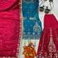 Teal Blue and Rani Pink Chinon Silk Suit Set with Heavy Embroidery and Moti Work