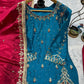 Teal Blue and Rani Pink Chinon Silk Suit Set with Heavy Embroidery and Moti Work