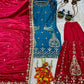 Teal Blue and Rani Pink Chinon Silk Suit Set with Heavy Embroidery and Moti Work