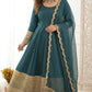 Teal Crepe Anarkali Set With Organza Dupatta