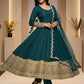 Teal Crepe Anarkali Set With Organza Dupatta