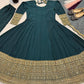 Teal Crepe Anarkali Set With Organza Dupatta