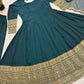 Teal Crepe Anarkali Set With Organza Dupatta