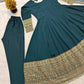 Teal Crepe Anarkali Set With Organza Dupatta