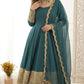 Teal Crepe Anarkali Set With Organza Dupatta