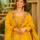 Teal Crunchy Silk Embroidered Gown Sharara Set with Dupatta