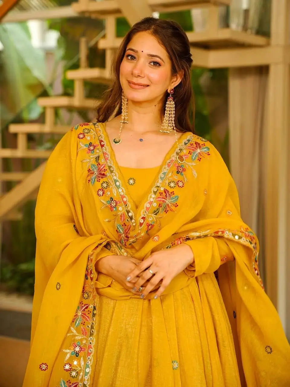 Teal Crunchy Silk Embroidered Gown Sharara Set with Dupatta