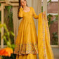 Teal Crunchy Silk Embroidered Gown Sharara Set with Dupatta