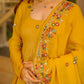 Teal Crunchy Silk Embroidered Gown Sharara Set with Dupatta