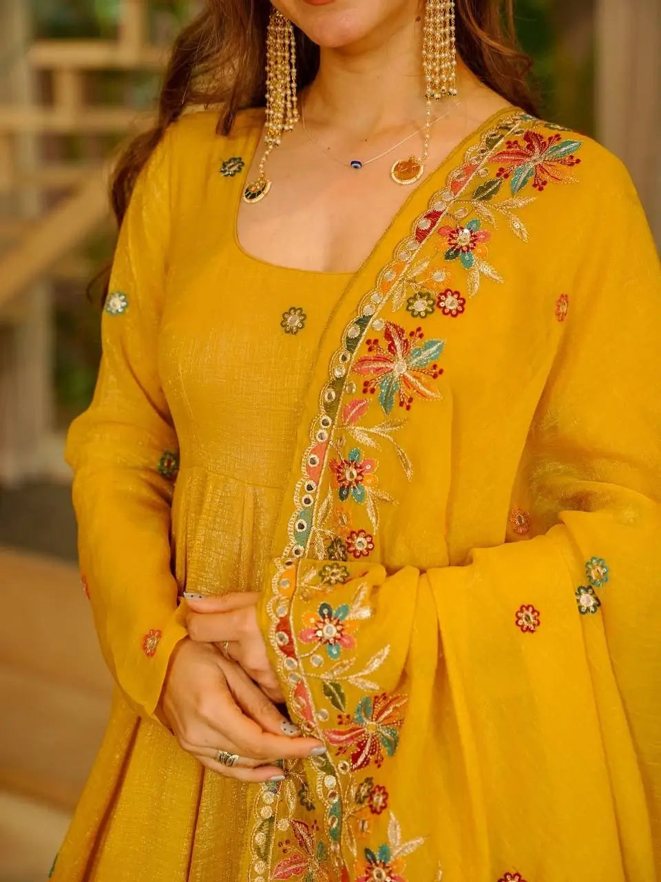 Teal Crunchy Silk Embroidered Gown Sharara Set with Dupatta