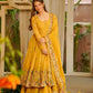 Teal Crunchy Silk Embroidered Gown Sharara Set with Dupatta
