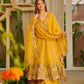Teal Crunchy Silk Embroidered Gown Sharara Set with Dupatta