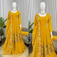 Teal Crunchy Silk Embroidered Gown Sharara Set with Dupatta