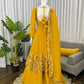 Teal Crunchy Silk Embroidered Gown Sharara Set with Dupatta