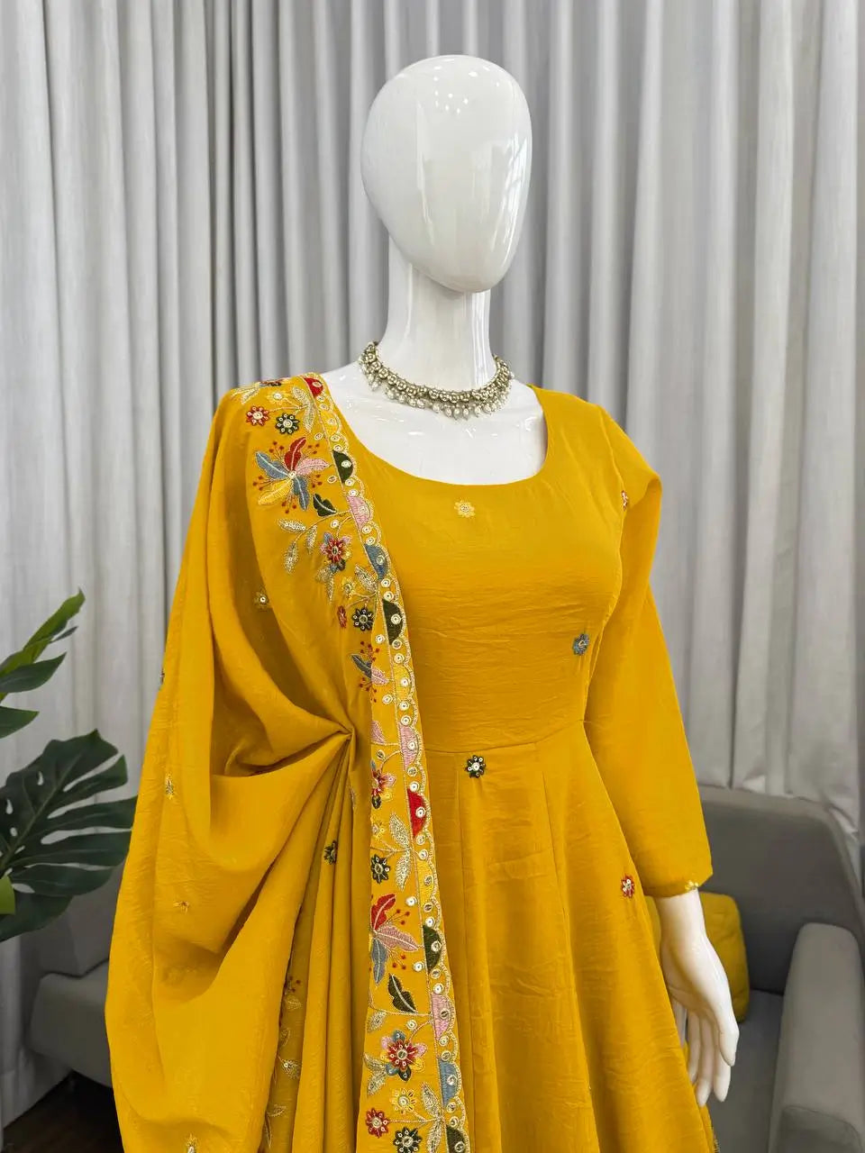 Teal Crunchy Silk Embroidered Gown Sharara Set with Dupatta