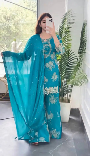 Teal Digital Print Sharara