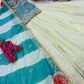 Teal Fandy Silk Embroidered Sequin Top with Crepe Silk Flared Lehenga & Printed Organza Dupatta | Wedding Festive Wear