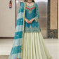 Teal Fandy Silk Embroidered Sequin Top with Crepe Silk Flared Lehenga & Printed Organza Dupatta | Wedding Festive Wear