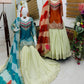 Teal Fandy Silk Embroidered Sequin Top with Crepe Silk Flared Lehenga & Printed Organza Dupatta | Wedding Festive Wear