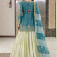 Teal Fandy Silk Embroidered Sequin Top with Crepe Silk Flared Lehenga & Printed Organza Dupatta | Wedding Festive Wear