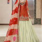Teal Fandy Silk Embroidered Sequin Top with Crepe Silk Flared Lehenga & Printed Organza Dupatta | Wedding Festive Wear