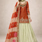 Teal Fandy Silk Embroidered Sequin Top with Crepe Silk Flared Lehenga & Printed Organza Dupatta | Wedding Festive Wear