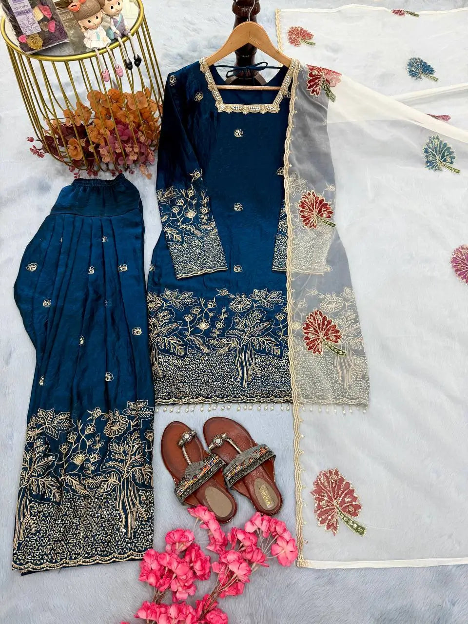 Teal Farshi Palazzo Suit Set
