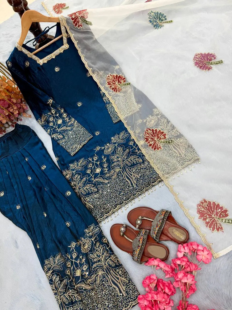Teal Farshi Palazzo Suit Set
