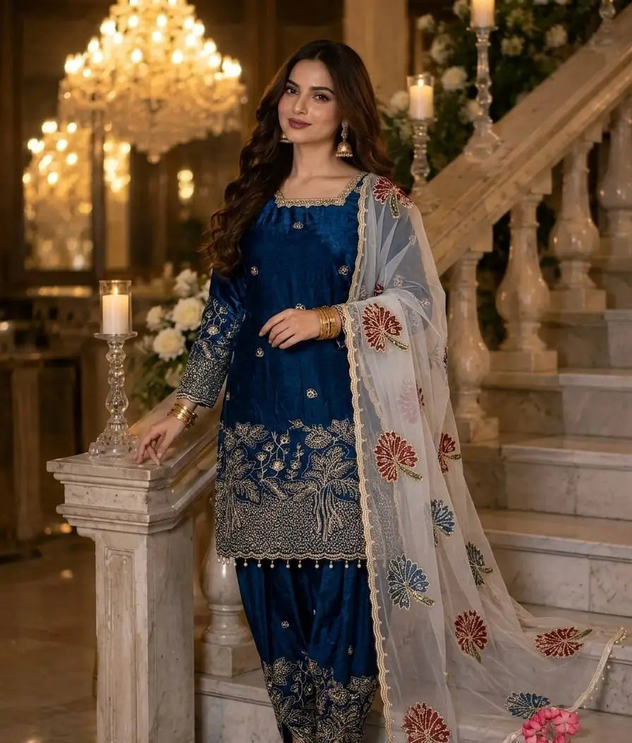 Teal Farshi Palazzo Suit Set
