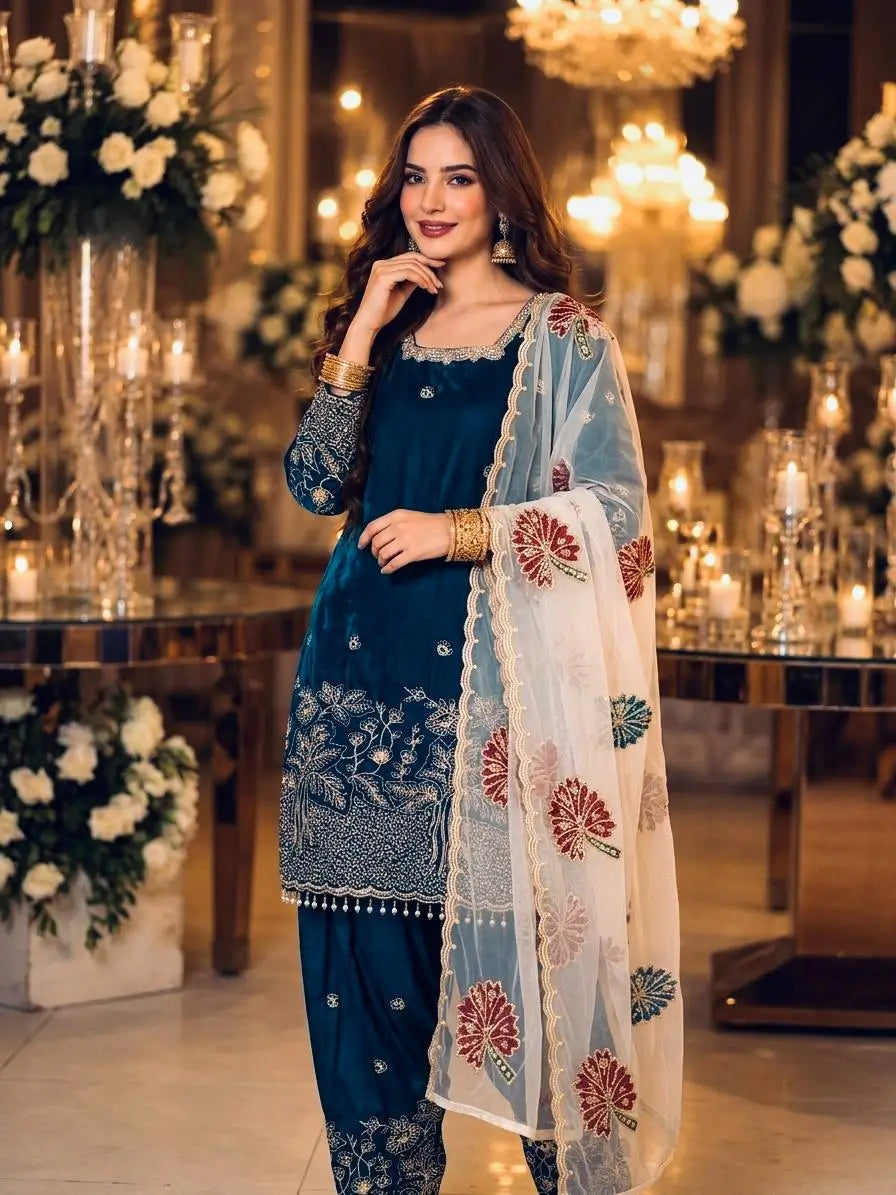 Teal Farshi Palazzo Suit Set