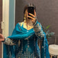 Teal Fendi Satin Heavy Embroidery Suit Set