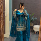 Teal Fendi Satin Heavy Embroidery Suit Set