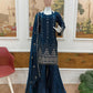 Teal Fendi Satin Heavy Embroidery Suit Set