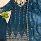 Teal Fendi Satin Heavy Embroidery Suit Set