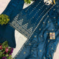 Teal Fendi Satin Heavy Embroidery Suit Set