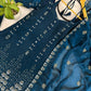 Teal Fendi Satin Heavy Embroidery Suit Set