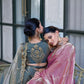 Teal Fendi Silk Embroidery Lehenga Set