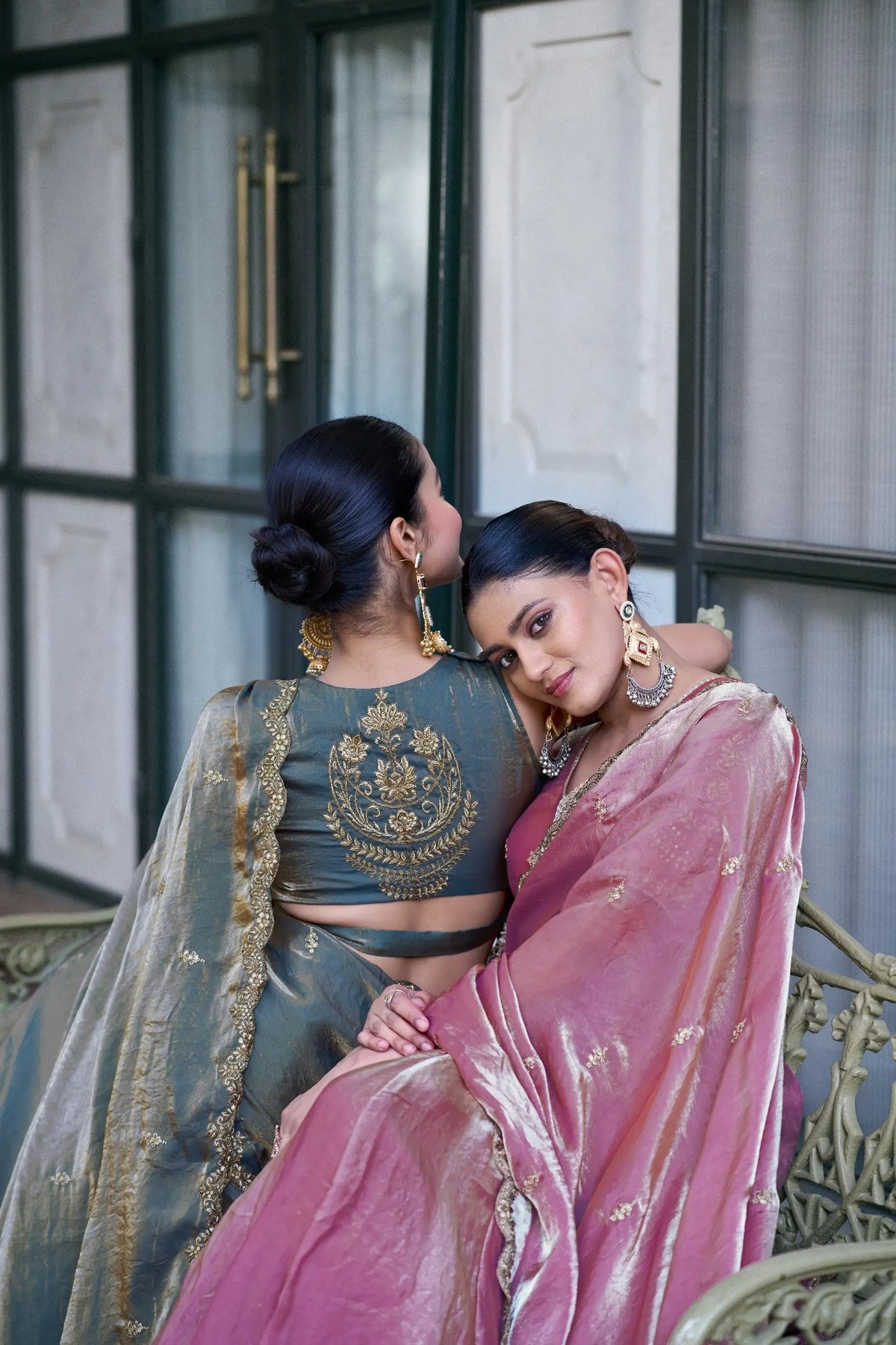 Teal Fendi Silk Embroidery Lehenga Set